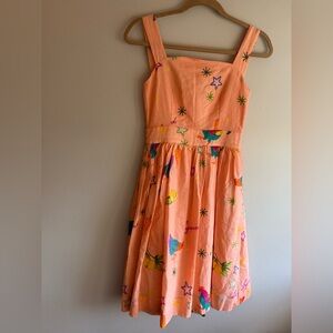 Lyn Around Peach Midi Dress with Colorful Star / Chicken Patterns
